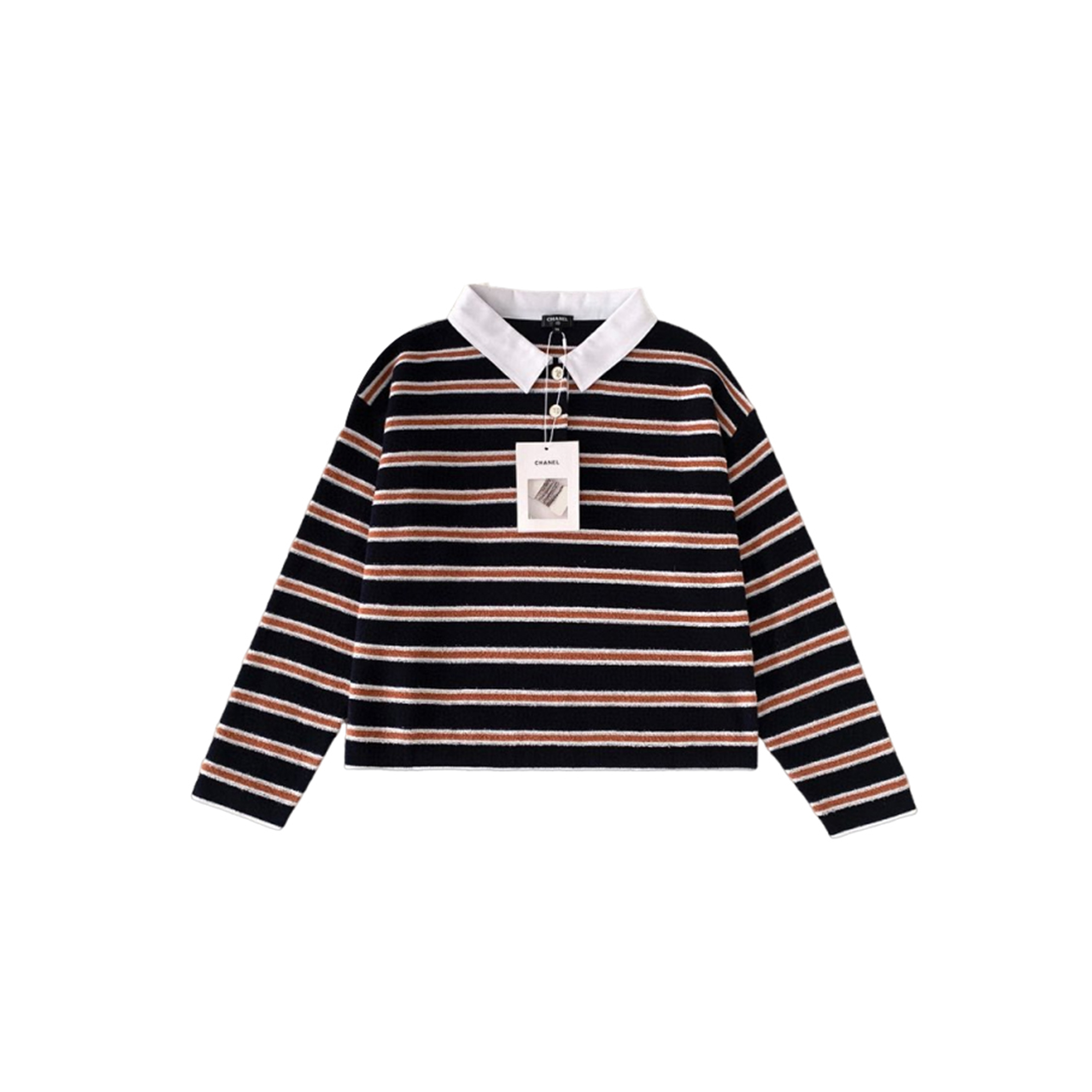 CHANEL COTTON BLEND STRIPED POLO SHIRT 